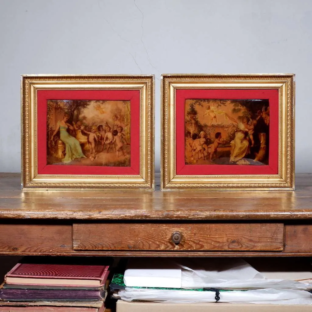 Pair of crystoleum pictures c. 1880-c1910