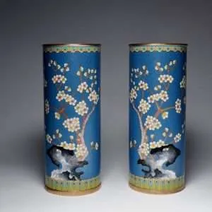 Pair of Chinese Late Qing Dynasty Cloisonne Cylinder brush pots
