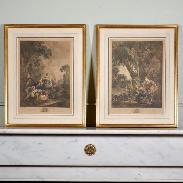 "Pair of hand-colored 18th century French engravings"